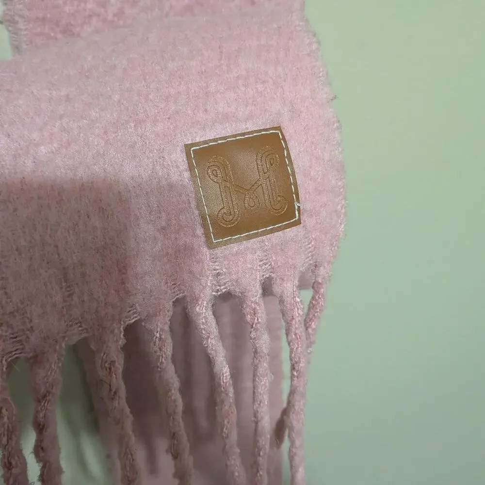 H&M Coquette Pink Cozy Scarf With Textured Weave And Fringe